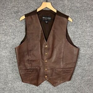 Wilsons Leather Mens Brown Vest Large V-Neck Snap Front Biker Western